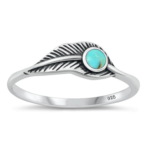 Sterling Silver Oxidized Genuine Turquoise Leaf Ring