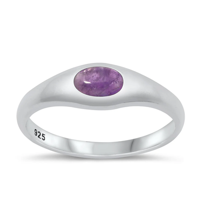 Sterling Silver High Polished Oval Amethyst Stone Ring