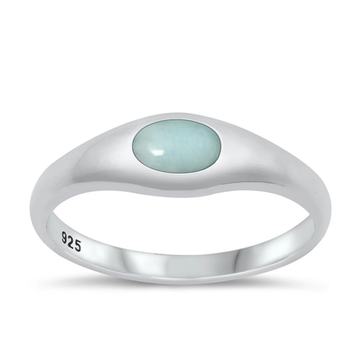 Sterling Silver High Polished Oval Larimar Stone Ring