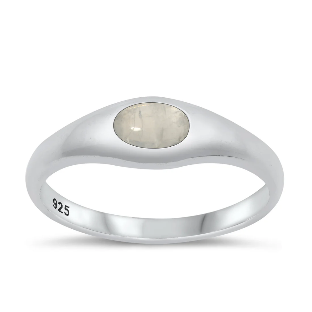 Sterling Silver High Polished Oval Moonstone Stone Ring