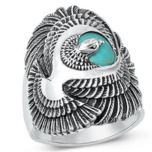Load image into Gallery viewer, Sterling Silver Oxidized Eagle Genuine Turquoise Ring