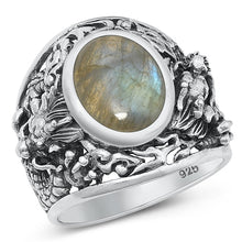 Load image into Gallery viewer, Sterling Silver Oxidized Dragon Genuine Labradorite Ring
