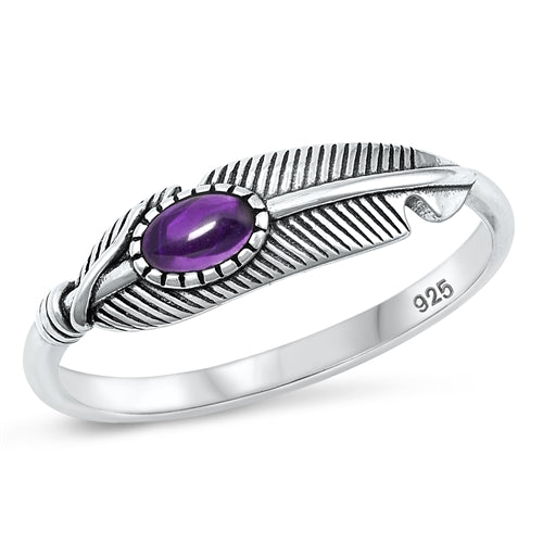 Sterling Silver Oxidized Genuine Amethyst Ring-5.4mm