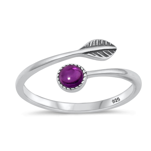 Sterling Silver Oxidized Genuine Amethyst Ring