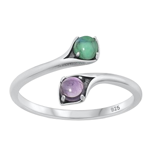 Sterling Silver Oxidized Genuine Amethyst And Turquoise Ring