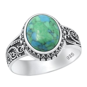 Sterling Silver Oxidized Genuine Turquoise Bali Ring