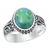 Sterling Silver Oxidized Genuine Turquoise Bali Ring