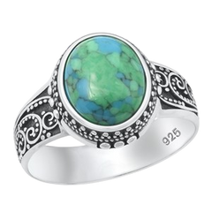 Sterling Silver Oxidized Genuine Turquoise Bali Ring