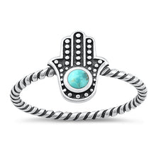 Load image into Gallery viewer, Sterling Silver Oxidized Turquoise Hamsa Ring