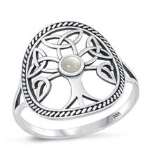 Load image into Gallery viewer, Sterling Silver Oxidized Celtic Tree Moonstone Stone Ring