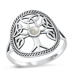 Sterling Silver Oxidized Celtic Tree Moonstone Stone Ring