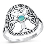 Sterling Silver Oxidized Celtic Tree Genuine Turquoise Ring-18.5mm