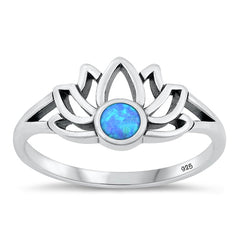 Sterling Silver Oxidized 9.7mm Lotus Blue Lab Opal Ring