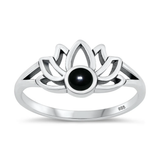 Sterling Silver Oxidized Lotus Black Agate Stone Ring