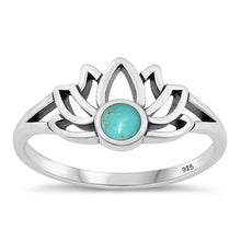 Load image into Gallery viewer, Sterling Silver Oxidized Lotus Genuine Turquoise Ring