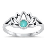 Sterling Silver Oxidized Lotus Genuine Turquoise Ring