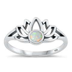 Sterling Silver Oxidized 9.7mm Lotus White Lab Opal Ring