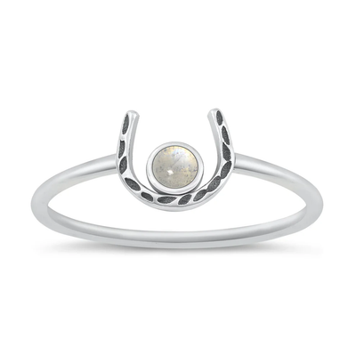 Sterling Silver Oxidized Horseshoe Moonstone Stone Ring
