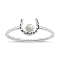 Sterling Silver Oxidized Horseshoe Moonstone Stone Ring