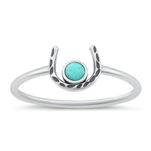 Sterling Silver Oxidized Horseshoe Genuine Turquoise Ring