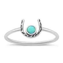 Load image into Gallery viewer, Sterling Silver Oxidized Horseshoe Genuine Turquoise Ring