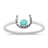 Sterling Silver Oxidized Horseshoe Genuine Turquoise Ring