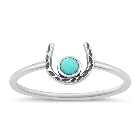 Sterling Silver Oxidized Horseshoe Genuine Turquoise Ring