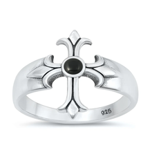 Load image into Gallery viewer, Sterling Silver Oxidized Cross Black Agate Stone Ring