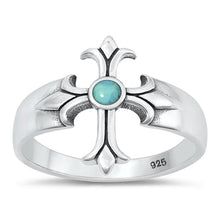 Load image into Gallery viewer, Sterling Silver Oxidized Cross Genuine Turquoise Ring-16.4mm