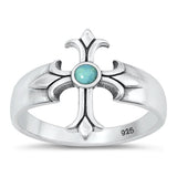 Sterling Silver Oxidized Cross Genuine Turquoise Ring-16.4mm