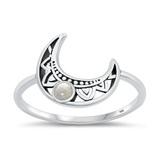 Sterling Silver Oxidized 13.5mm Moon Moonstone Stone Ring