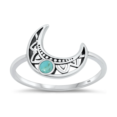 Sterling Silver Oxidized Genuine Turquoise Moon Stone Ring
