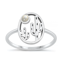 Load image into Gallery viewer, Sterling Silver Oxidized Cactus Moonstone Stone Ring