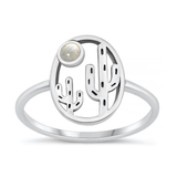 Sterling Silver Oxidized Cactus Moonstone Stone Ring