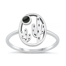 Load image into Gallery viewer, Sterling Silver Oxidized 14.4mm Cactus Black Agate Stone Ring