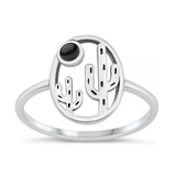 Sterling Silver Oxidized 14.4mm Cactus Black Agate Stone Ring