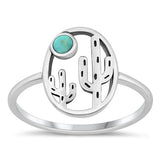 Sterling Silver Oxidized Cactus Genuine Turquoise Ring