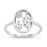 Sterling Silver Oxidized And Polished Cactus White Lab Opal Ring
