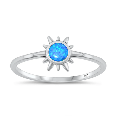Sterling Silver Oxidized Sun Blue Lab Opal Ring