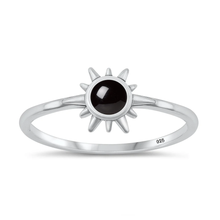 Load image into Gallery viewer, Sterling Silver Oxidized Sun Black Agate Stone Ring