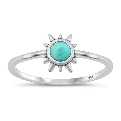 Sterling Silver Oxidized Sun Genuine Turquoise Ring-7.4mm