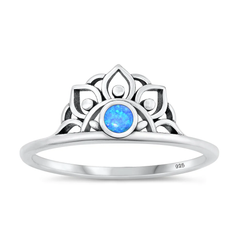 Sterling Silver Oxidized Blue Lab Opal Crown Ring