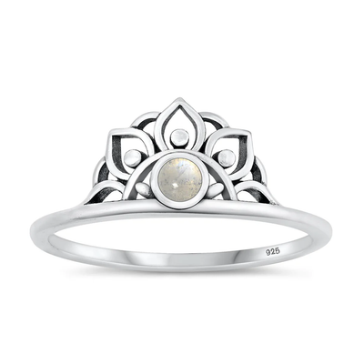 Sterling Silver Oxidized Crown Moonstone Stone Ring