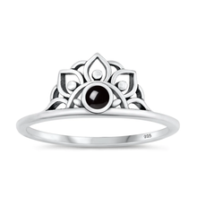 Load image into Gallery viewer, Sterling Silver Oxidized Half Flower Black Agate Stone Ring