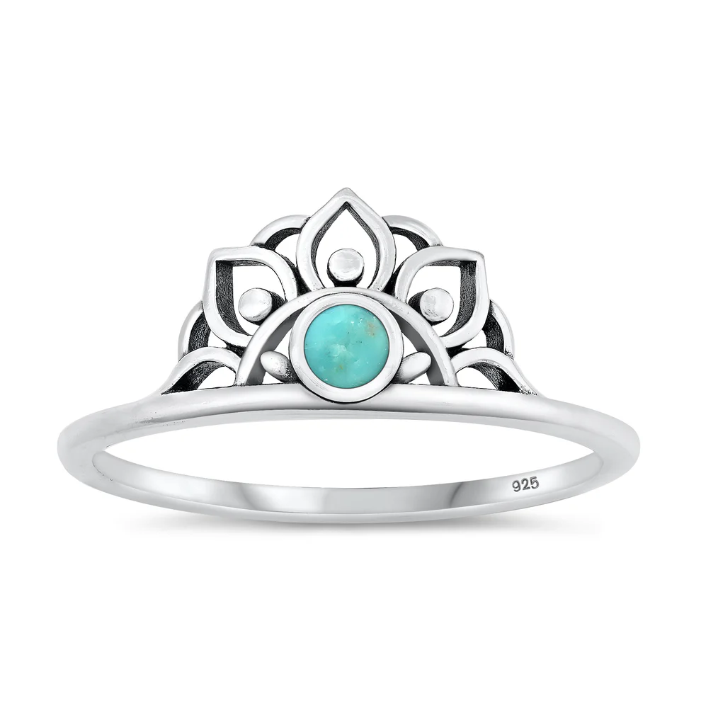 Sterling Silver Oxidized Genuine Turquoise Crown Ring