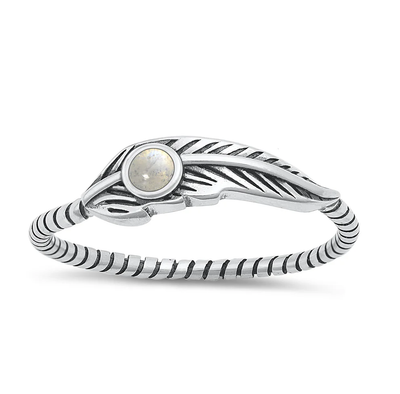Sterling Silver Oxidized Feather Moonstone Stone Ring