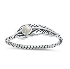 Sterling Silver Oxidized Feather Moonstone Stone Ring