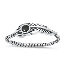 Load image into Gallery viewer, Sterling Silver Oxidized Feather Black Agate Stone Ring