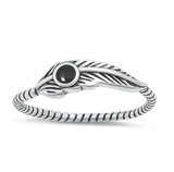 Sterling Silver Oxidized Feather Black Agate Stone Ring