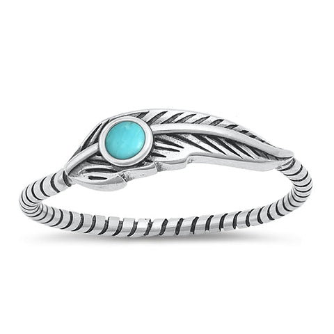 Sterling Silver Oxidized Feather Genuine Turquoise Ring-5.3mm